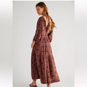 Free People Dahlia Embroidered Dress. Burgundy, size small